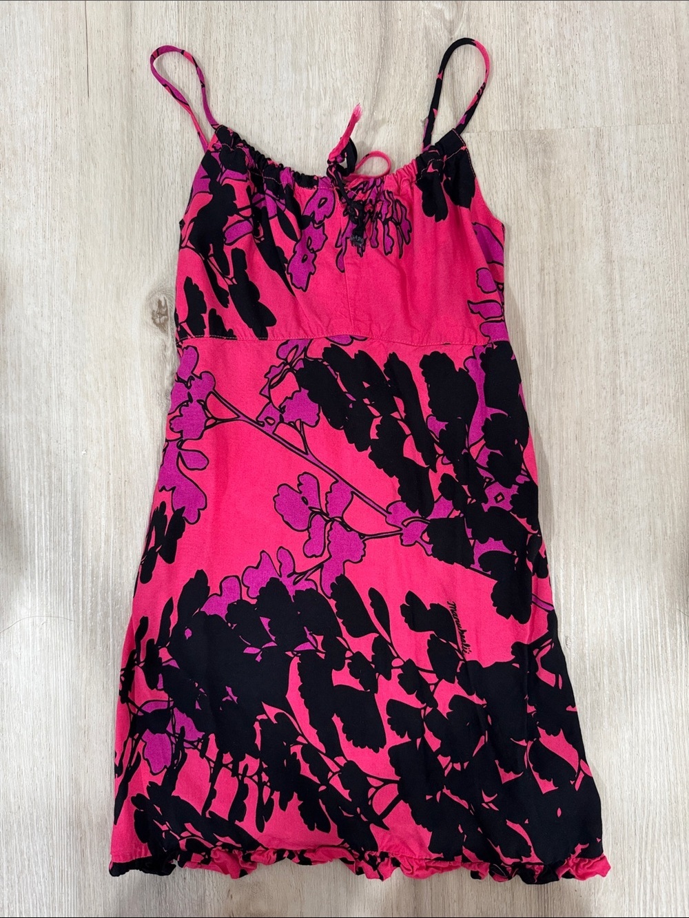 Manuhealii RARE Hot Pink and Black Floral Spaghetti-Strap toddler girl Sundress